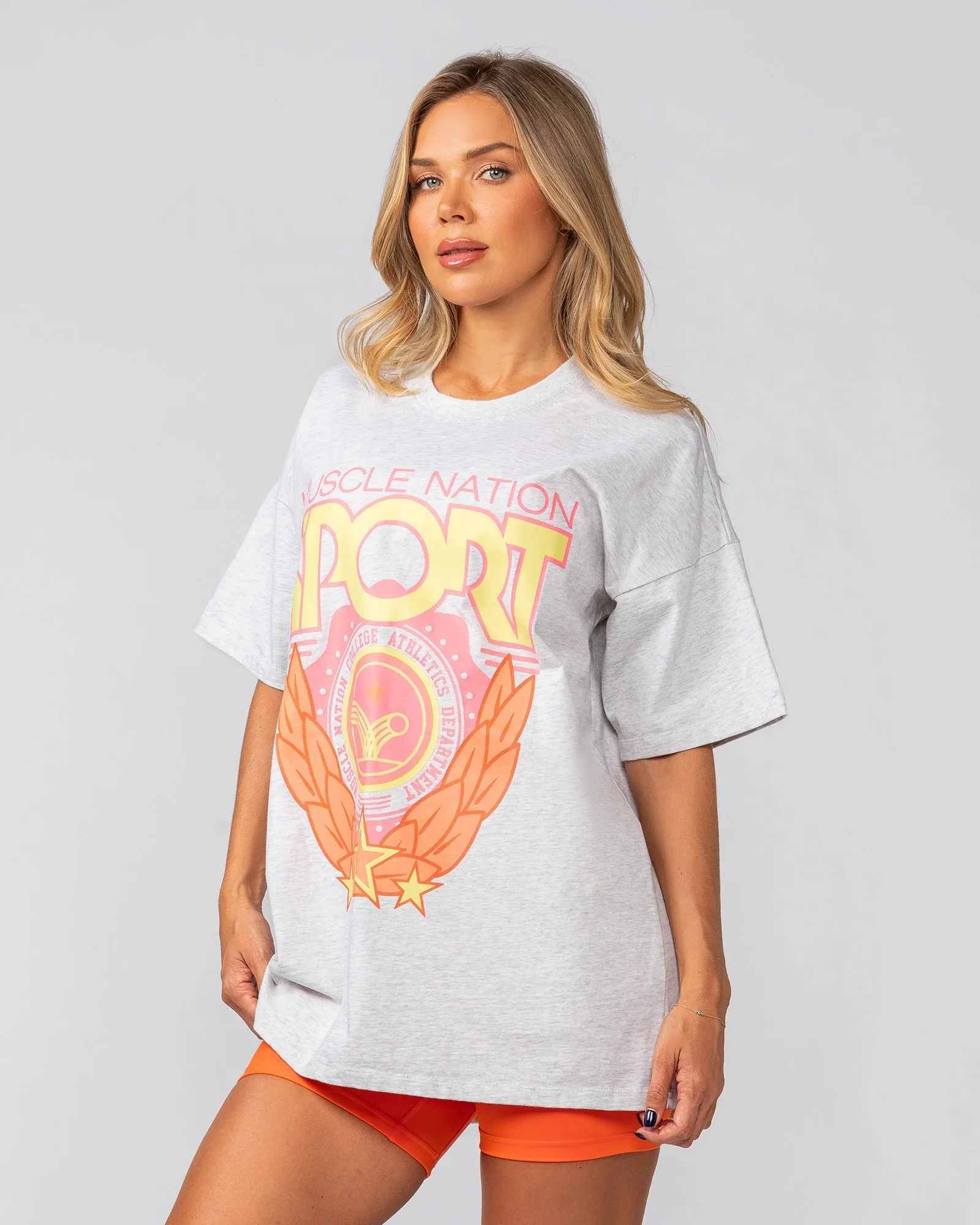 Athletics Oversized Tee - Snow Grey Marl