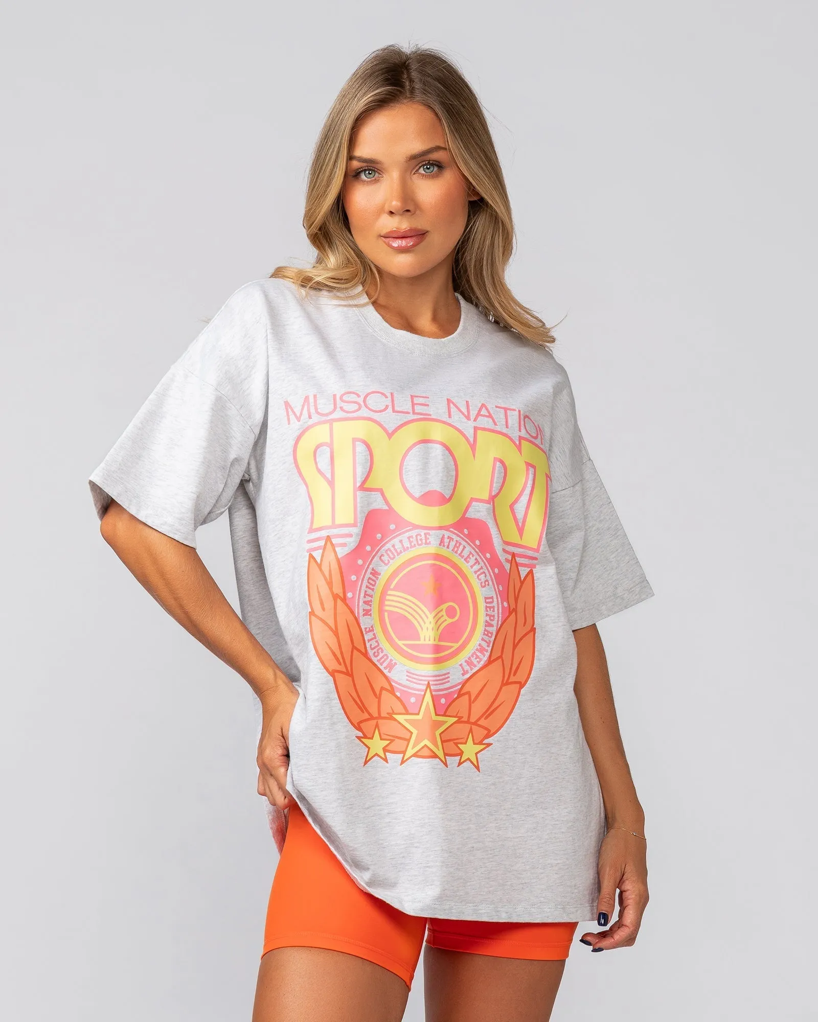 Athletics Oversized Tee - Snow Grey Marl