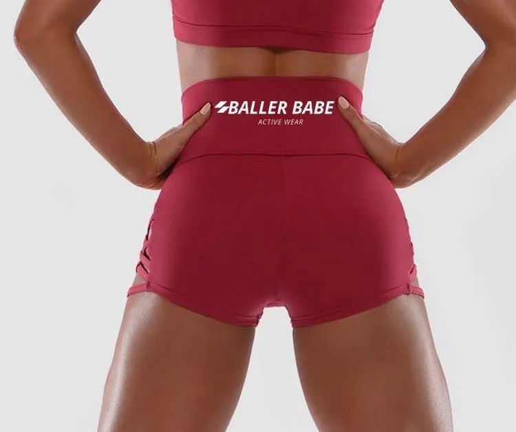 Baller Babe High Waist Shorts Red Wine