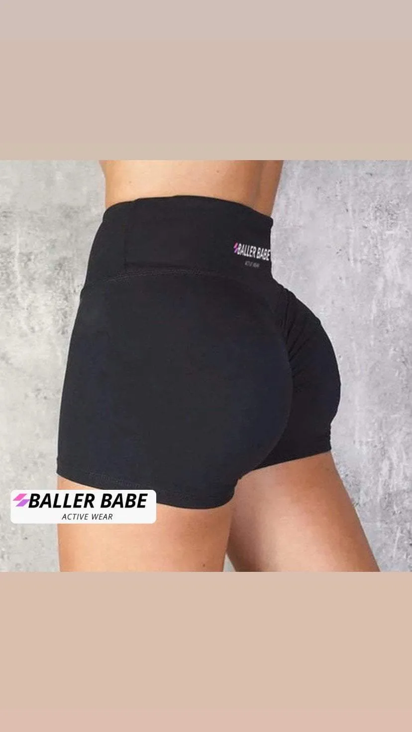 Baller Babe High Waisted Booty Shorts Black