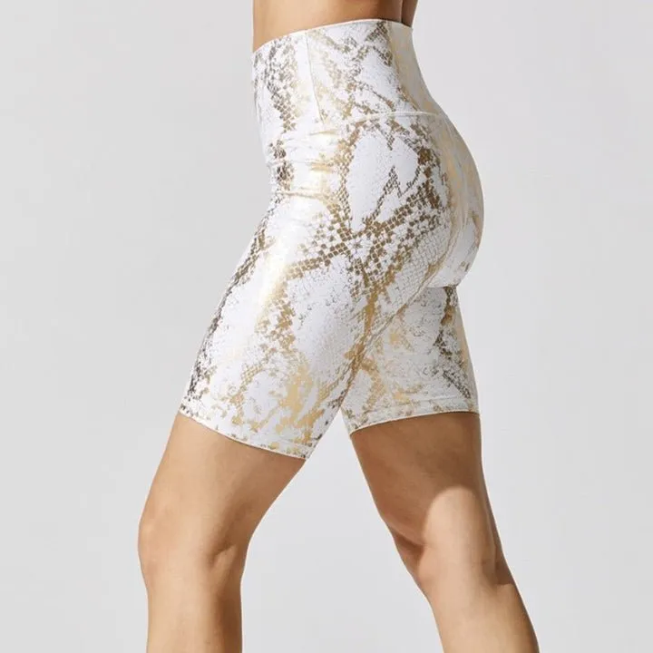 Baller Babe High Waisted Snake Metallic in White Gold Shorts
