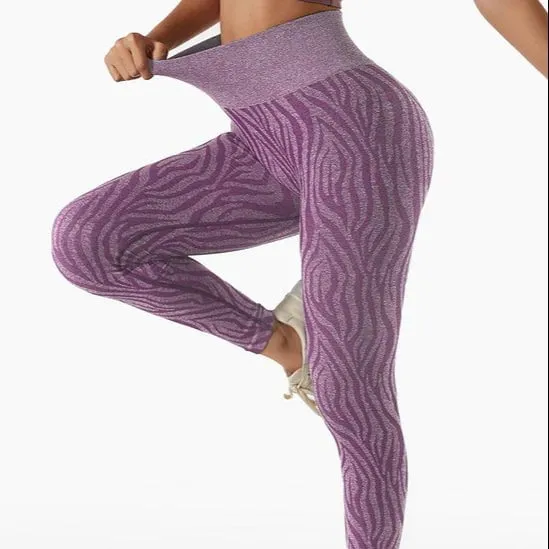Camo Seamless Zebra Print High Waist Leggings-Lilac Purple