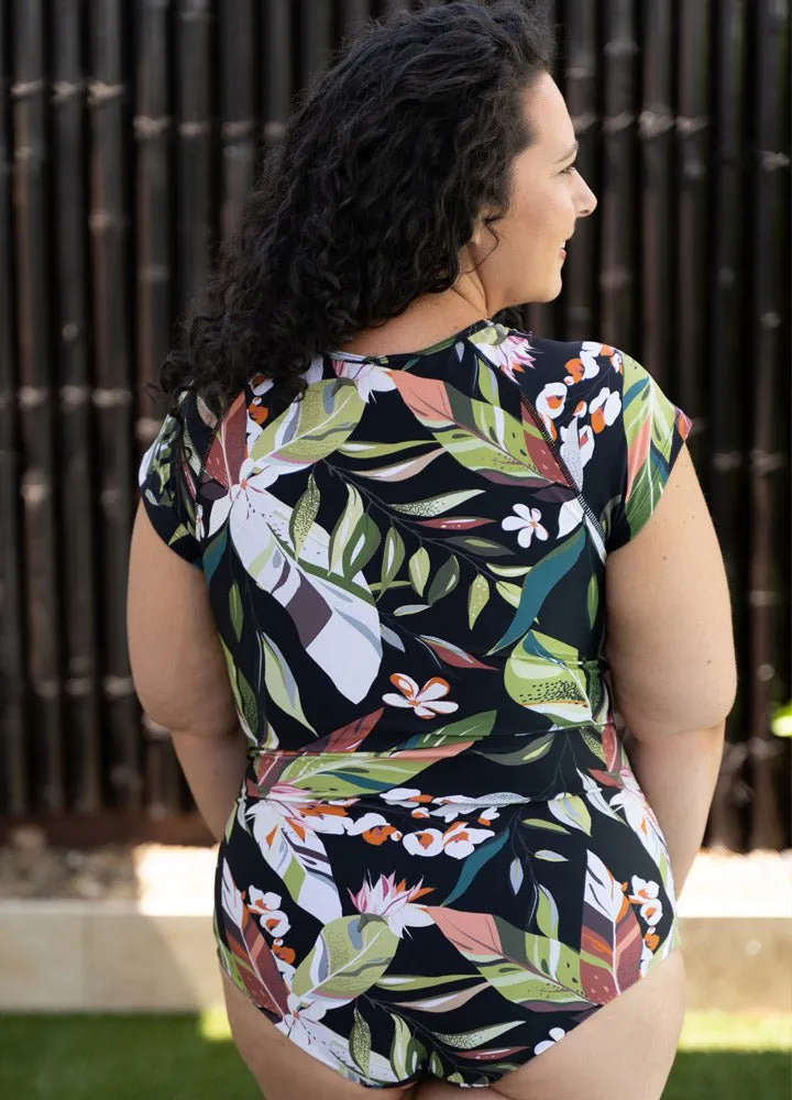 Chlorine Resistant Short Sleeve Swimsuit - Vacation leaf