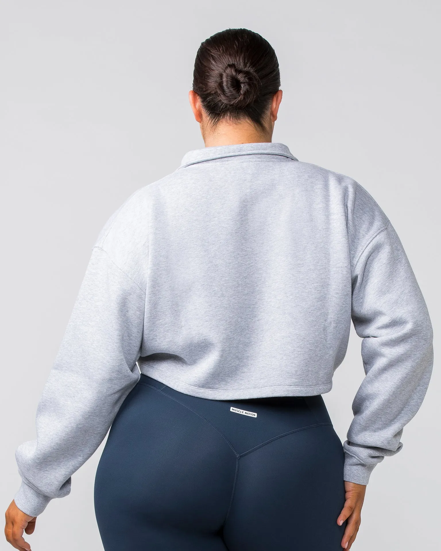 Cropped Quarter Zip - Light Grey Marl