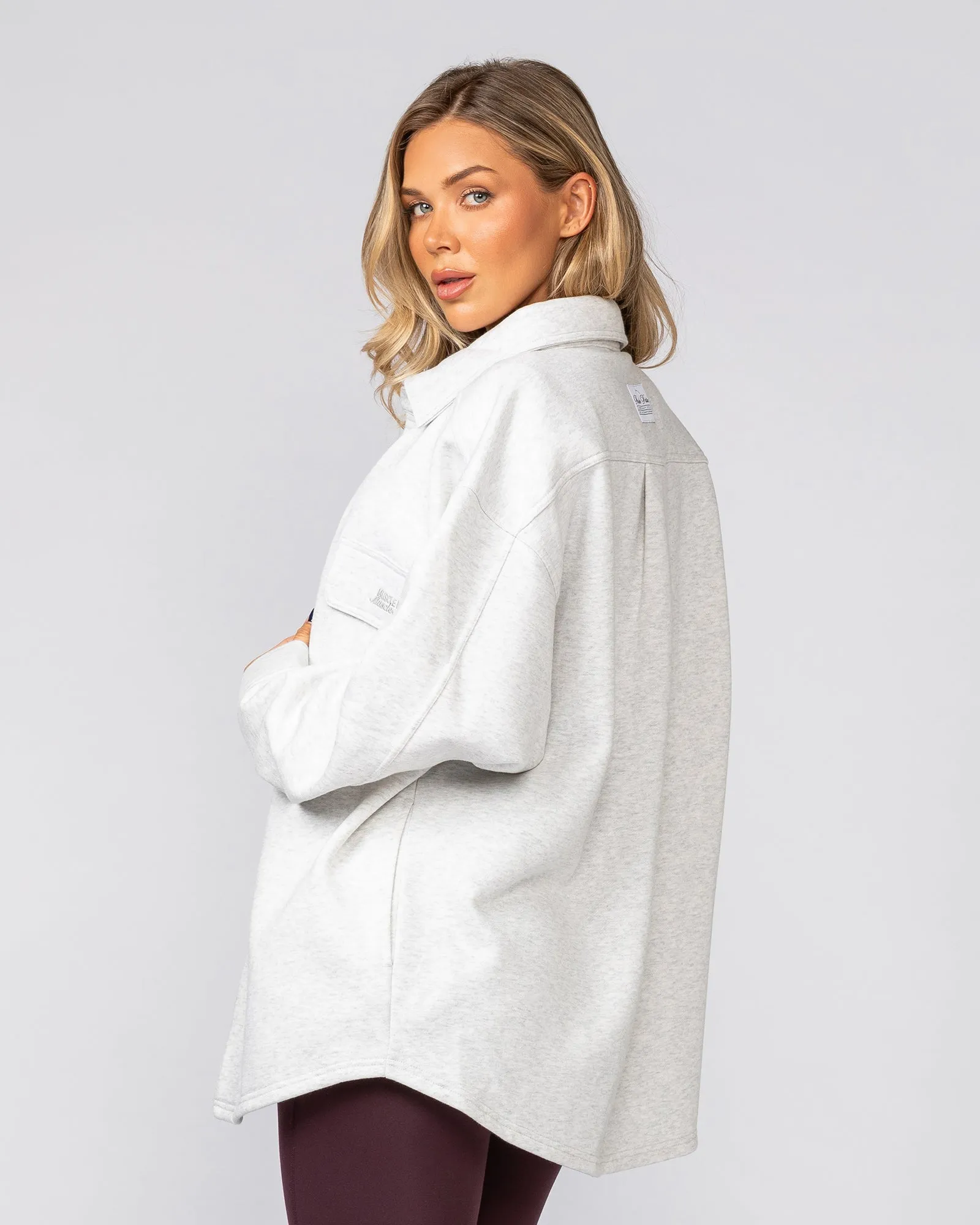 Fleecy Oversized Shacket - Snow Grey Marl