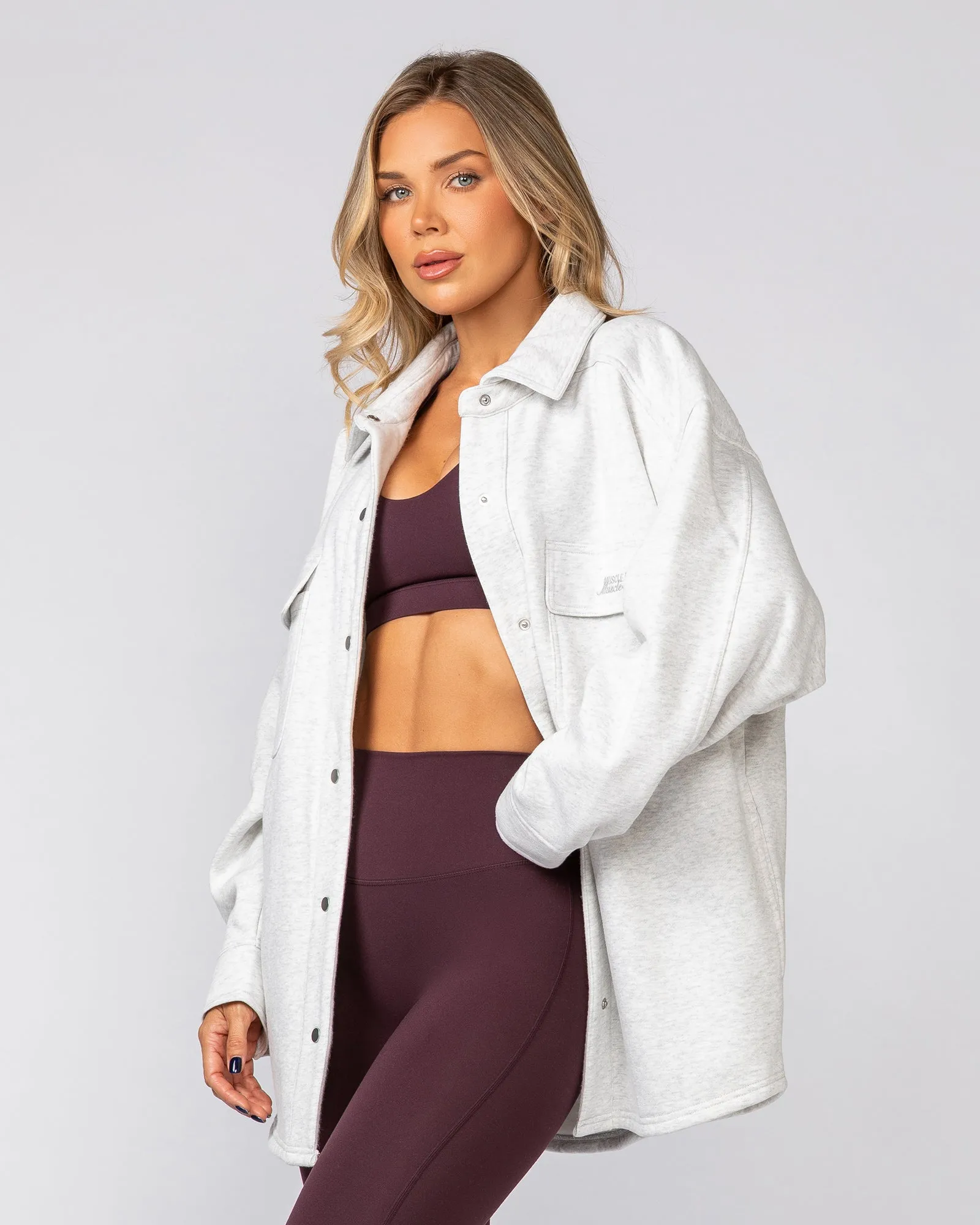 Fleecy Oversized Shacket - Snow Grey Marl