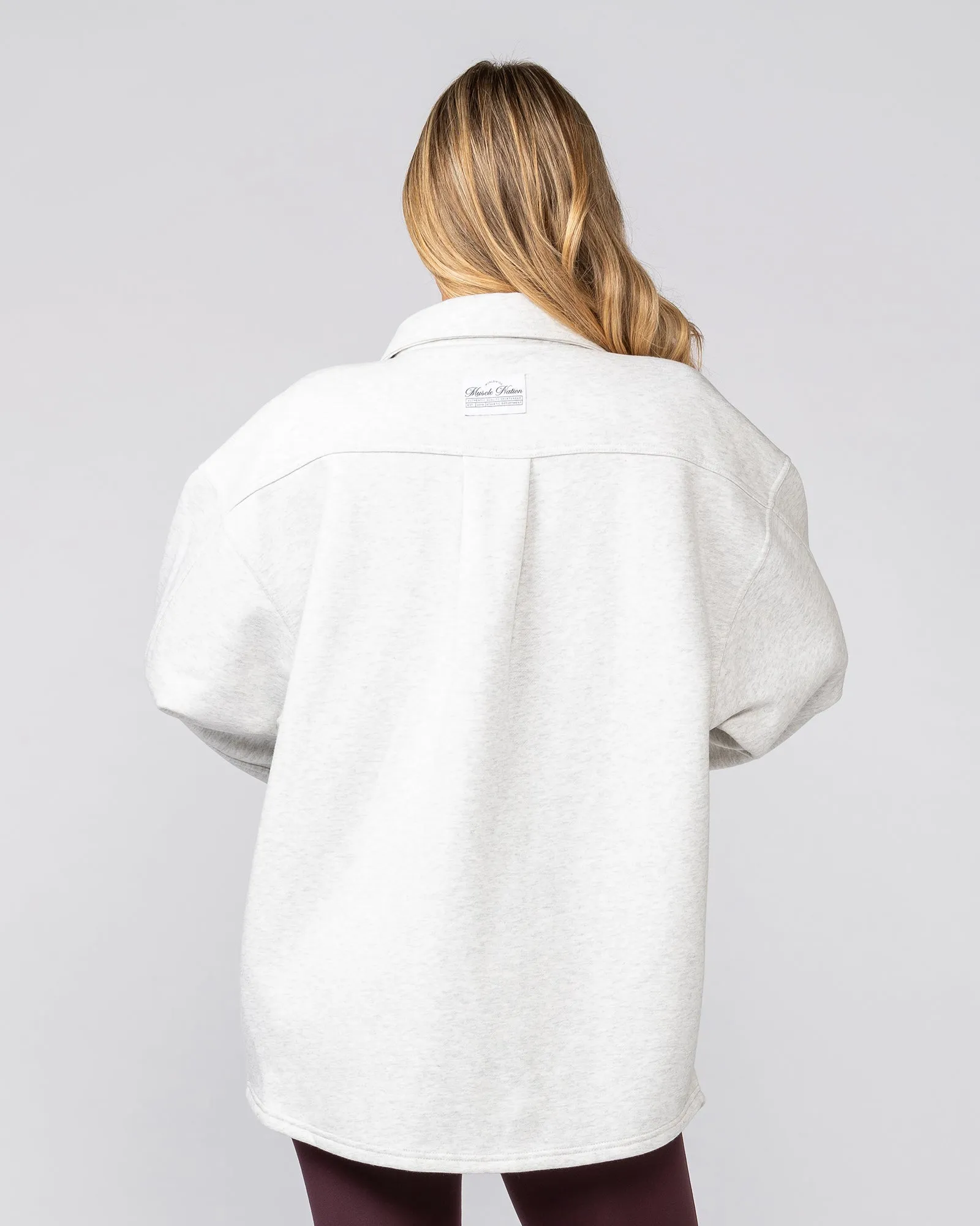Fleecy Oversized Shacket - Snow Grey Marl