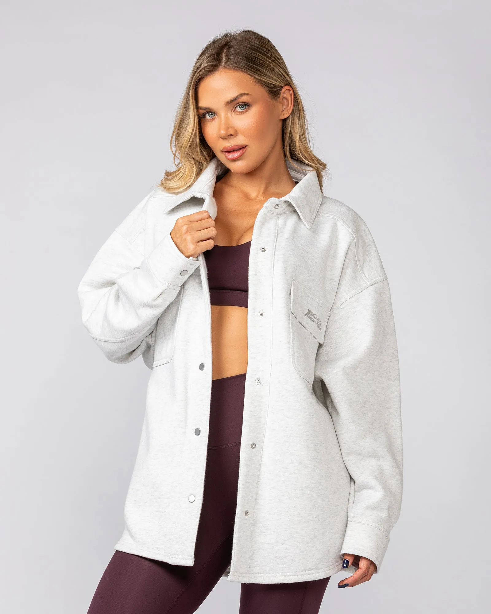 Fleecy Oversized Shacket - Snow Grey Marl