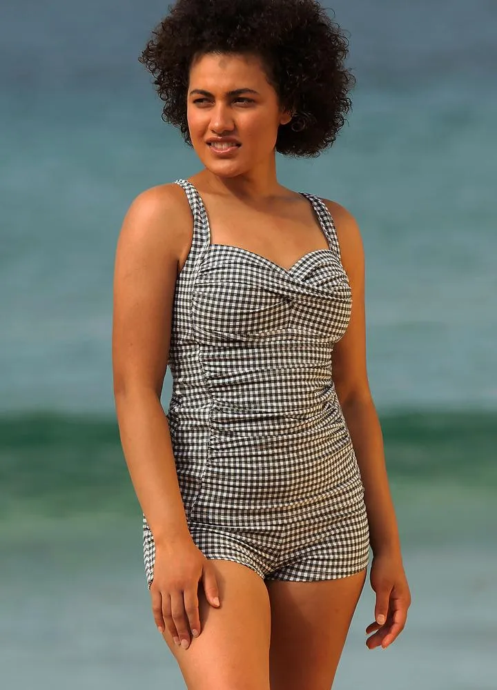 Gingham Boyleg Bikini - Khaki