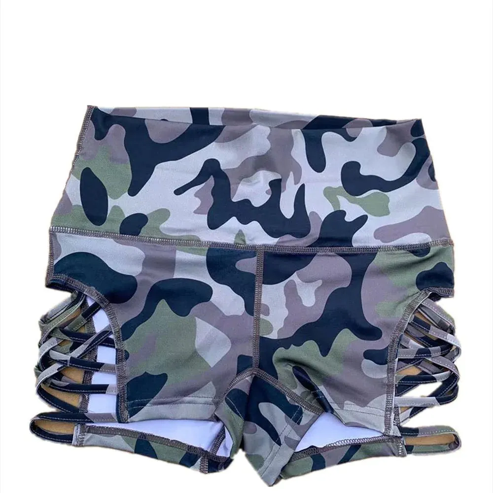 High Waisted Shorts Booty-Camo Green