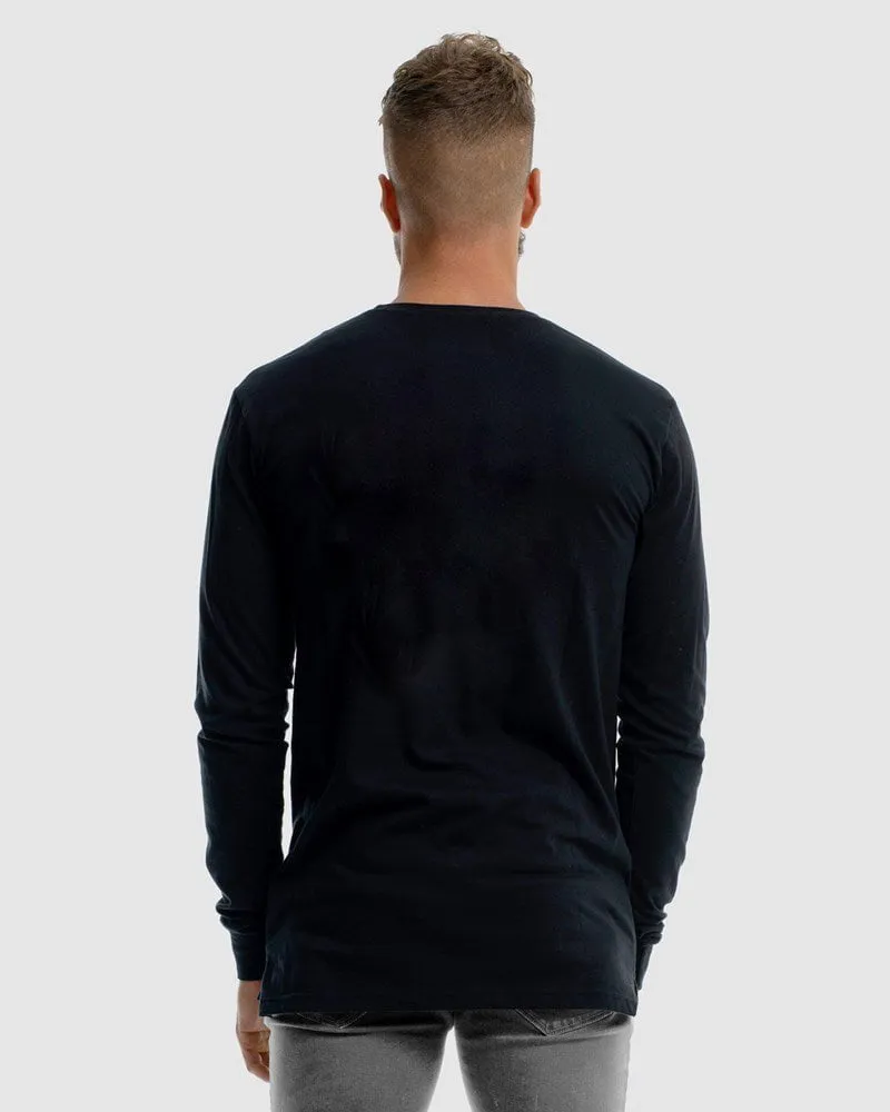 Mens First Embroidery Long Sleeve Tee - Black