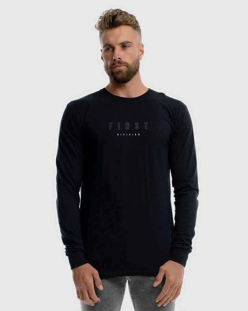 Mens First Embroidery Long Sleeve Tee - Black