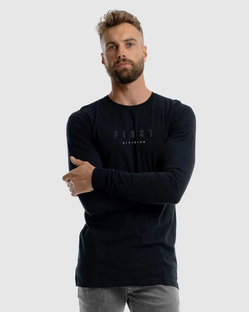 Mens First Embroidery Long Sleeve Tee - Black