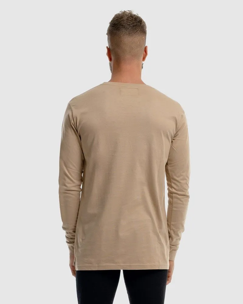 Mens First Embroidery Long Sleeve Tee - Camel
