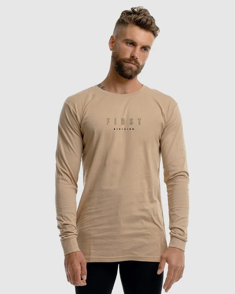 Mens First Embroidery Long Sleeve Tee - Camel