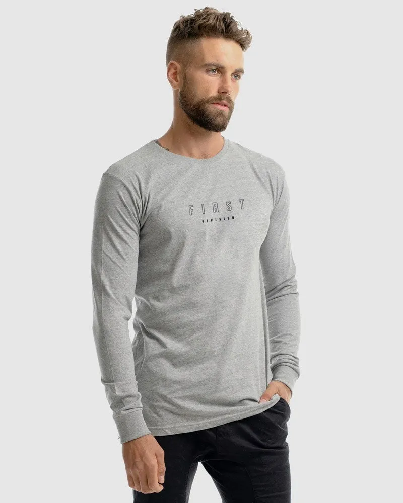 Mens First Embroidery Long Sleeve Tee - Marle Grey