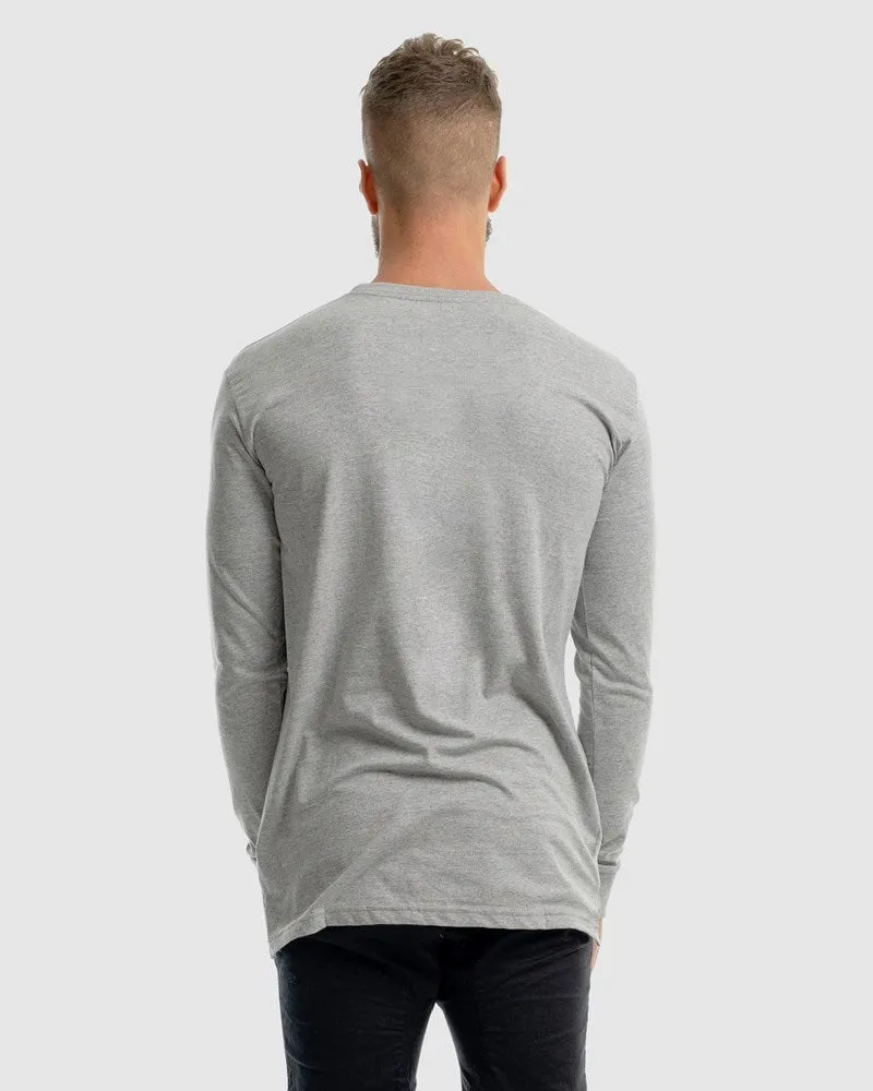 Mens First Embroidery Long Sleeve Tee - Marle Grey