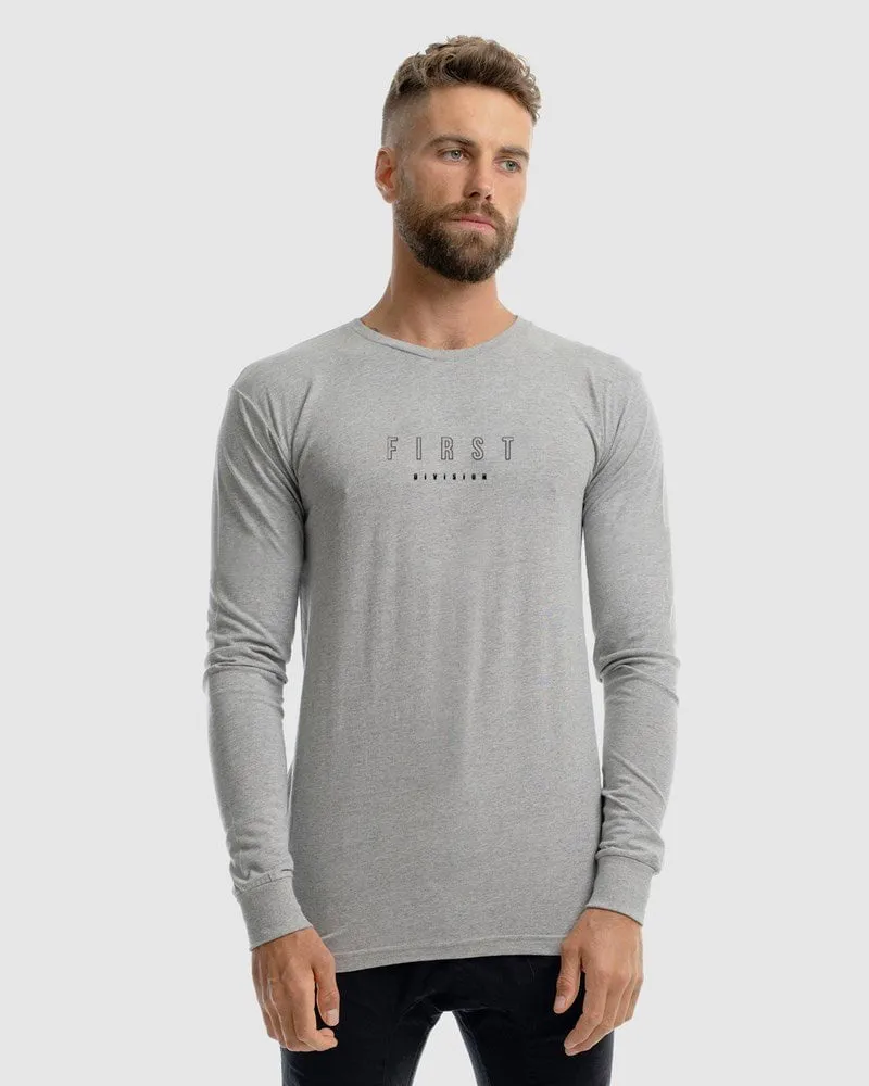 Mens First Embroidery Long Sleeve Tee - Marle Grey