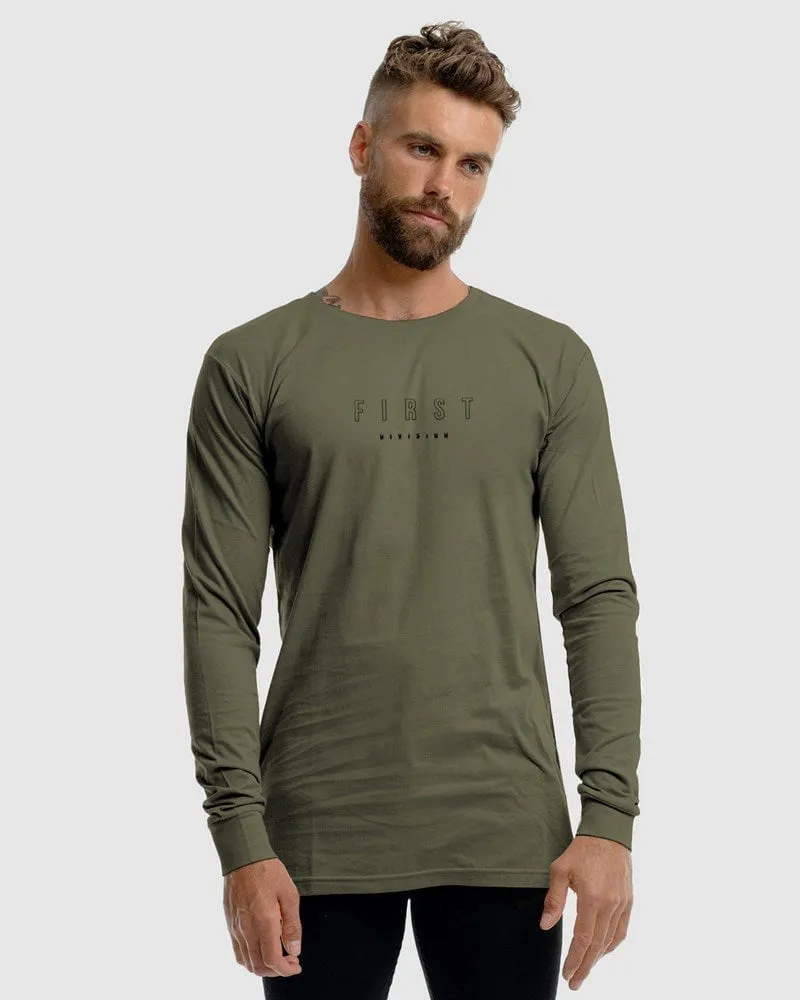 Mens First Embroidery Long Sleeve Tee - Olive
