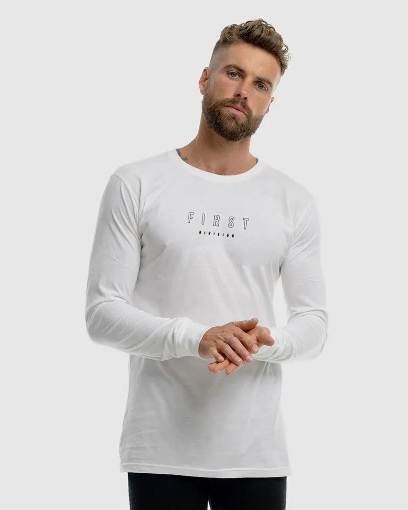 Mens First Embroidery Long Sleeve Tee - White