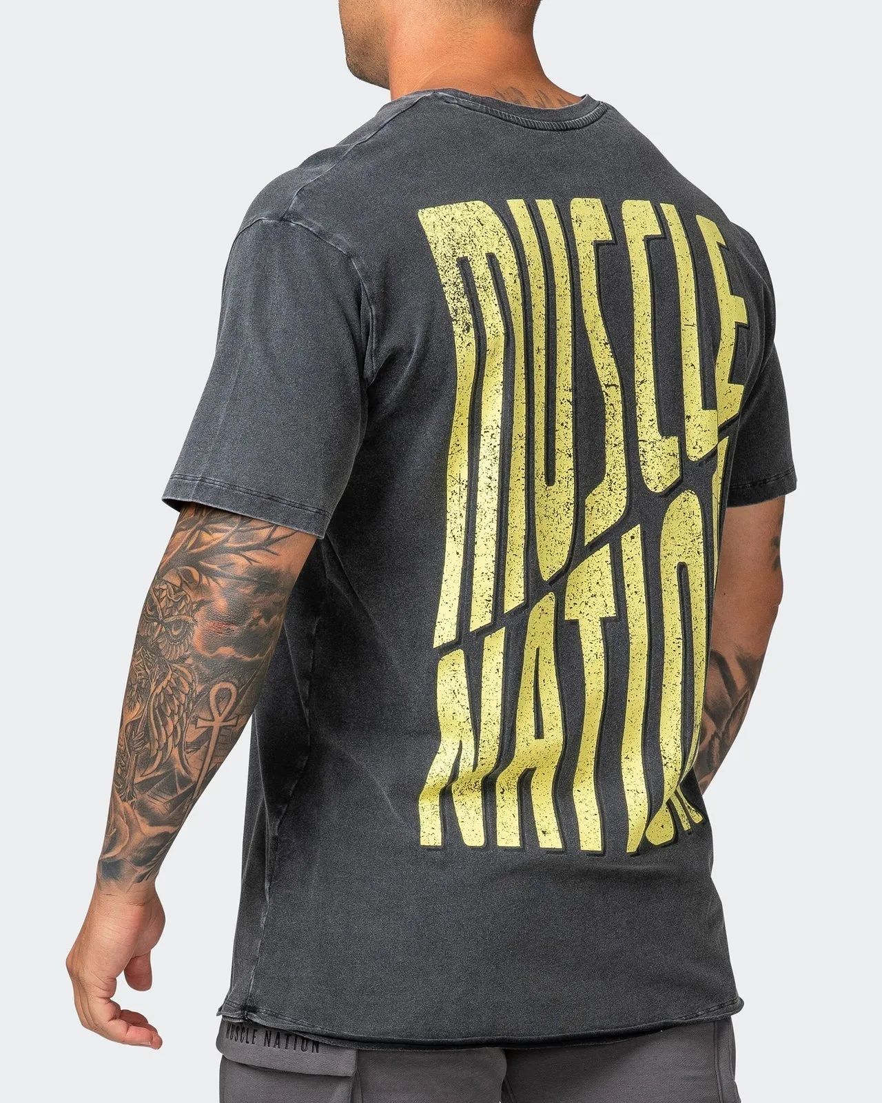 Mens Maximise Oversized Vintage Tee - Washed Black/Sunny Lime