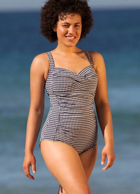 One Piece Swimsuit Gingham - Black