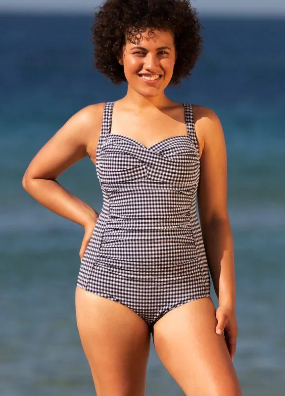 One Piece Swimsuit Gingham - Black