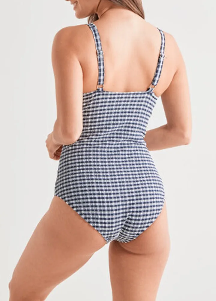 One Piece Swimsuit Gingham - Navy