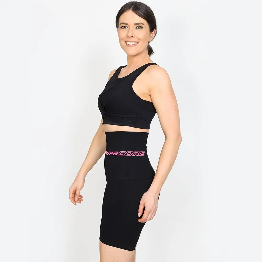 Patented Nina Women's CORETECH? Postpartum extra high waist Compression Shorts (Black with Pink Logo)