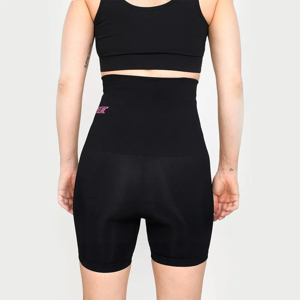 Patented Nina Women's CORETECH? Postpartum extra high waist Compression Shorts (Black with Pink Logo)