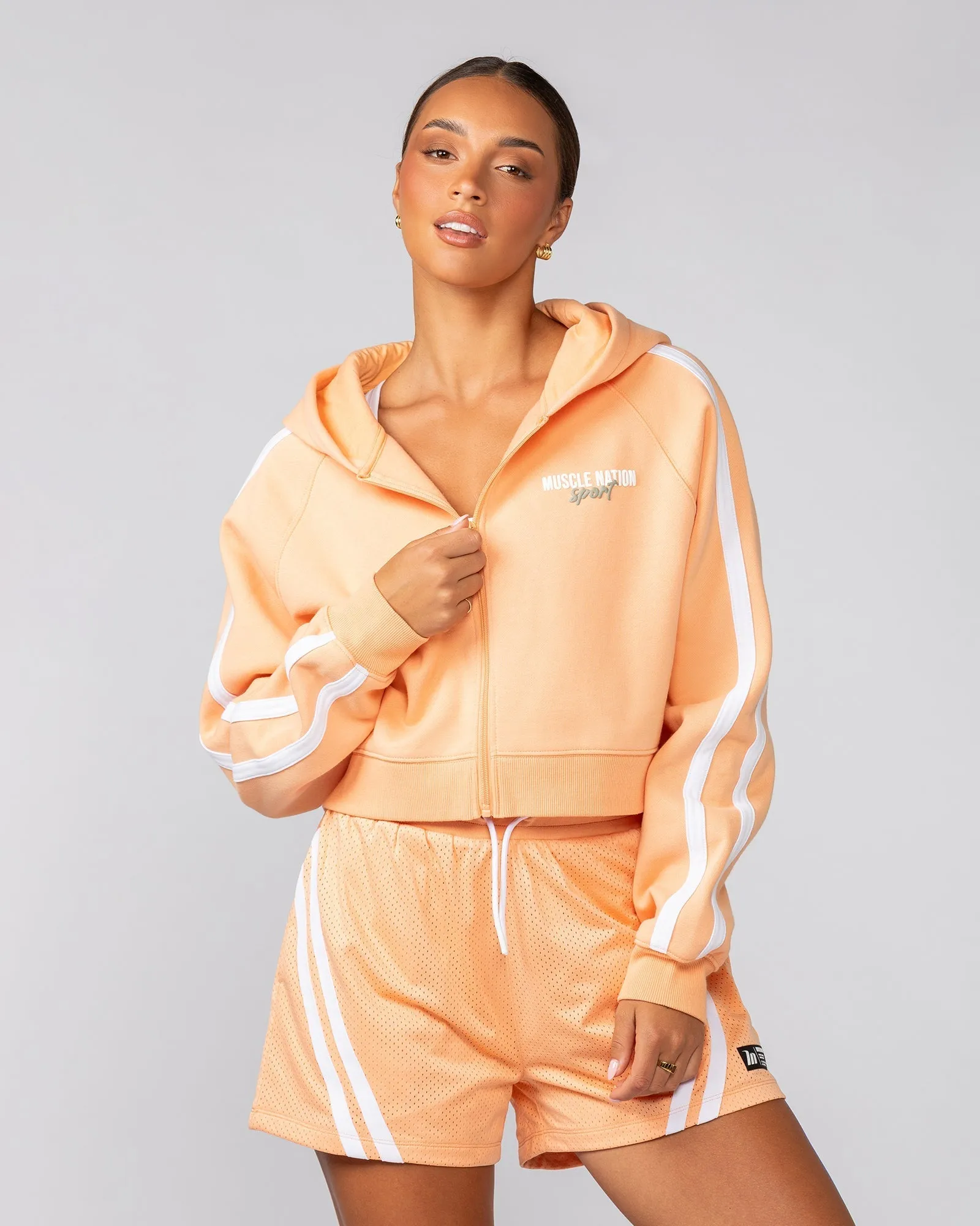Recoup Cropped Zip Up Hoodie - Melon
