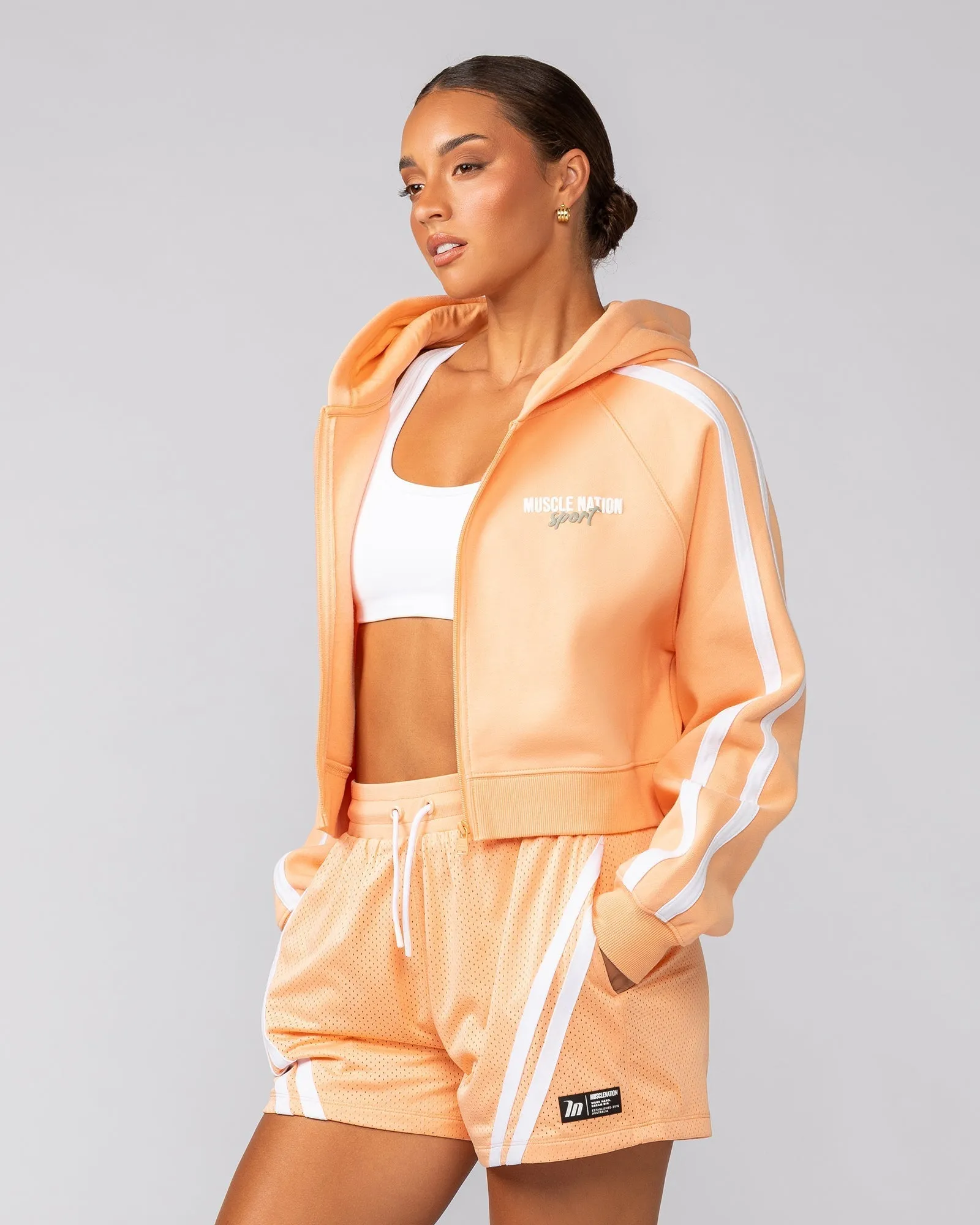 Recoup Cropped Zip Up Hoodie - Melon