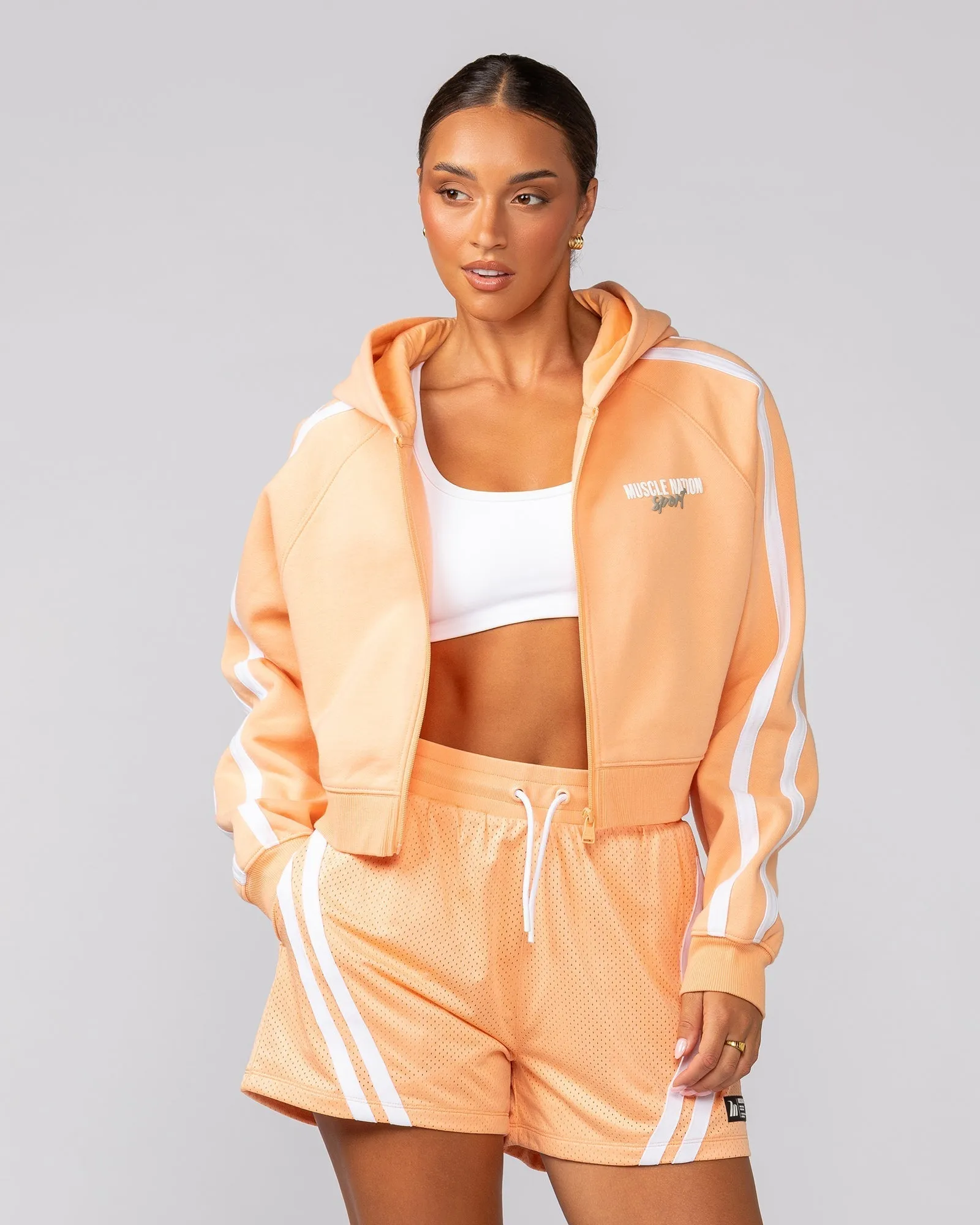 Recoup Cropped Zip Up Hoodie - Melon