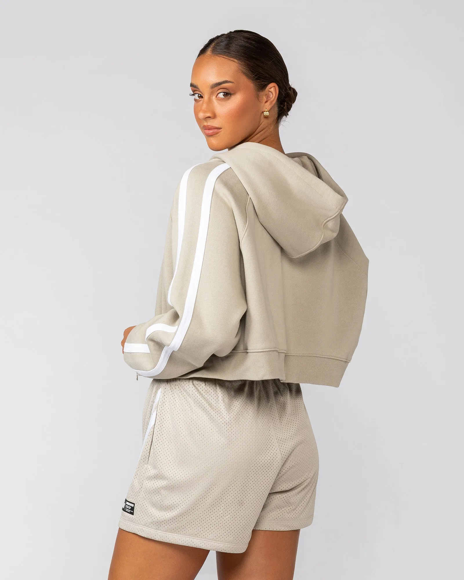 Recoup Cropped Zip Up Hoodie - Stone
