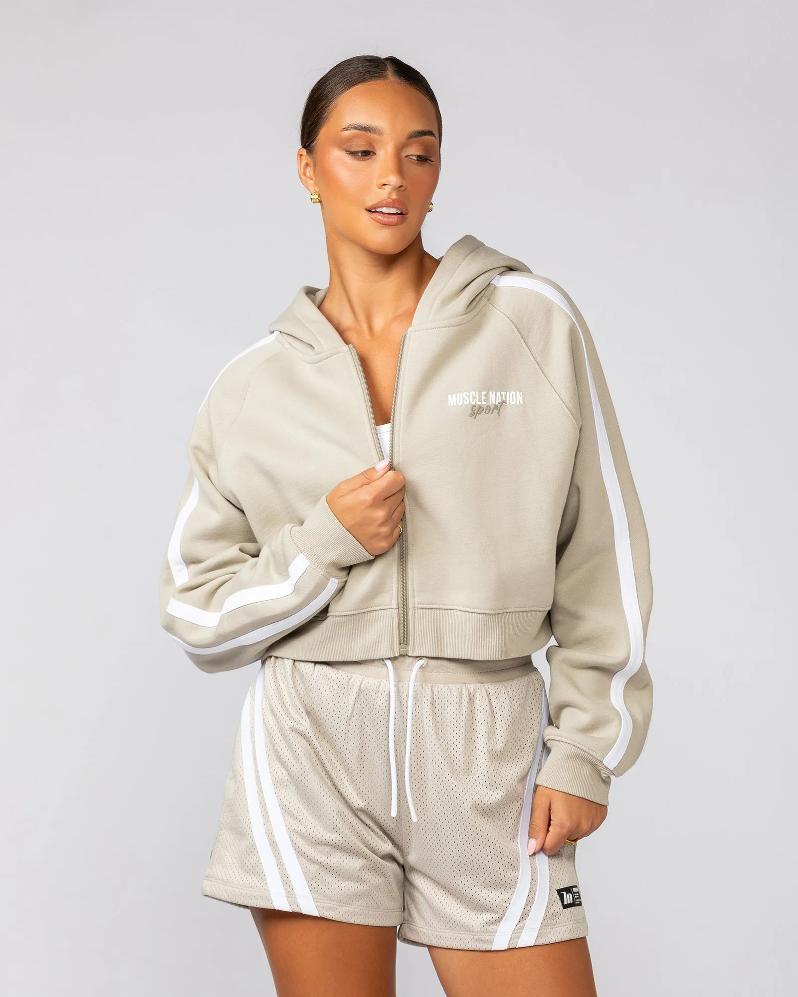 Recoup Cropped Zip Up Hoodie - Stone