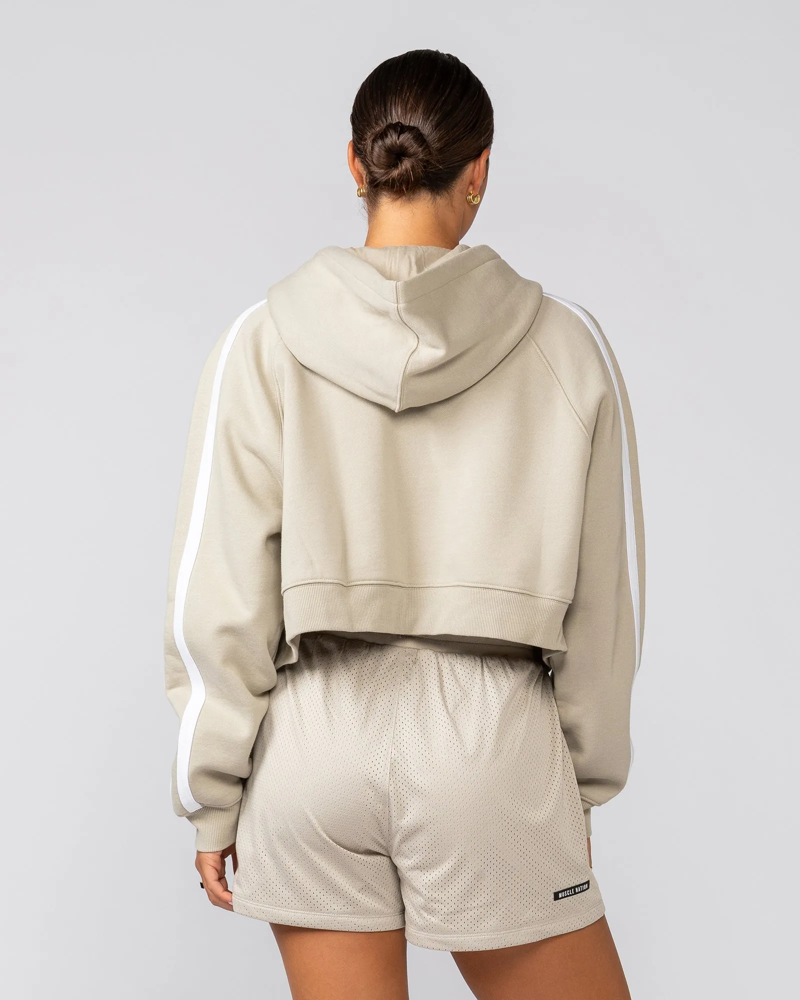 Recoup Cropped Zip Up Hoodie - Stone