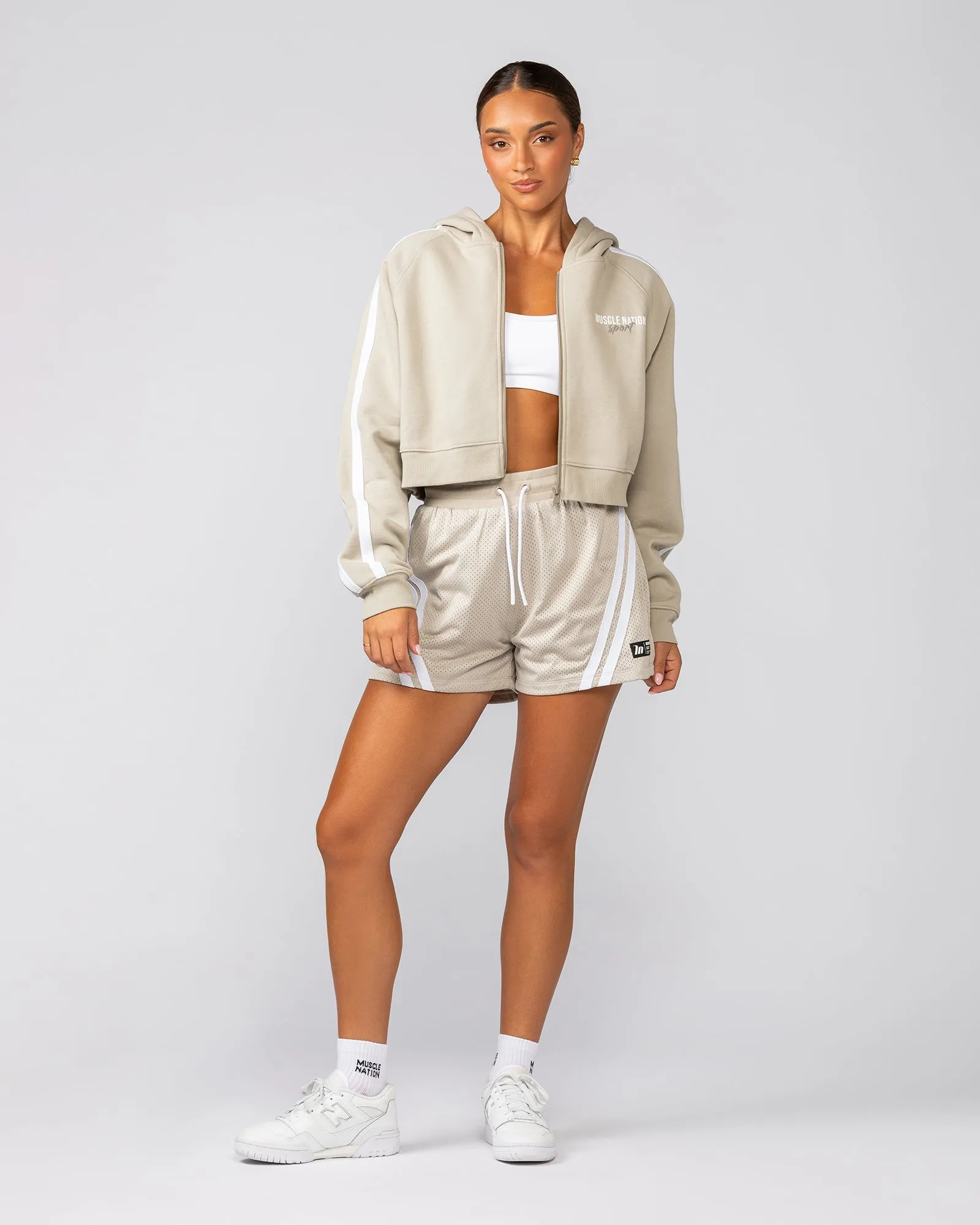 Recoup Cropped Zip Up Hoodie - Stone