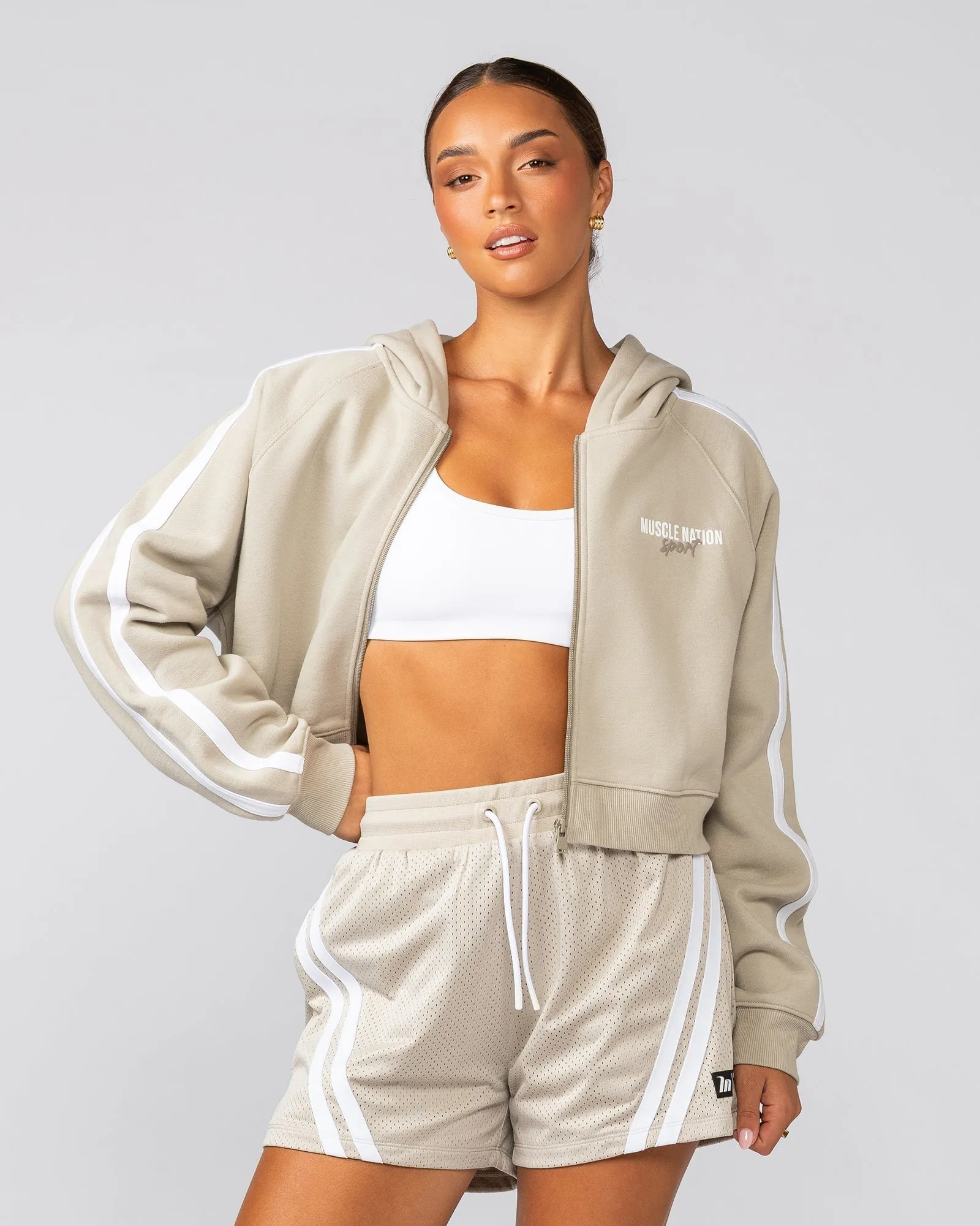 Recoup Cropped Zip Up Hoodie - Stone