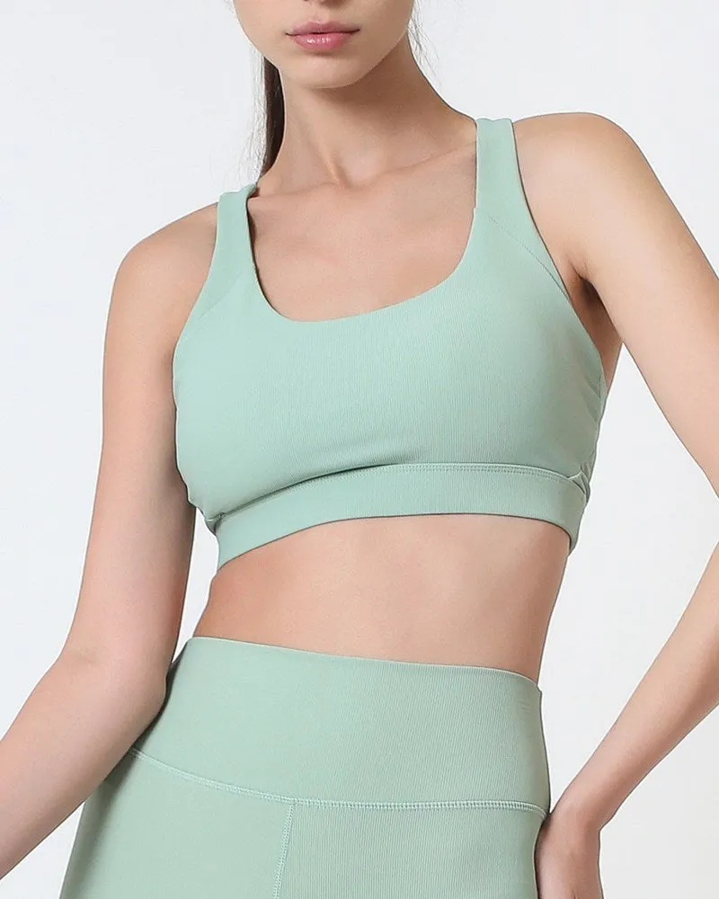 Ribbed Cross Bra - Green