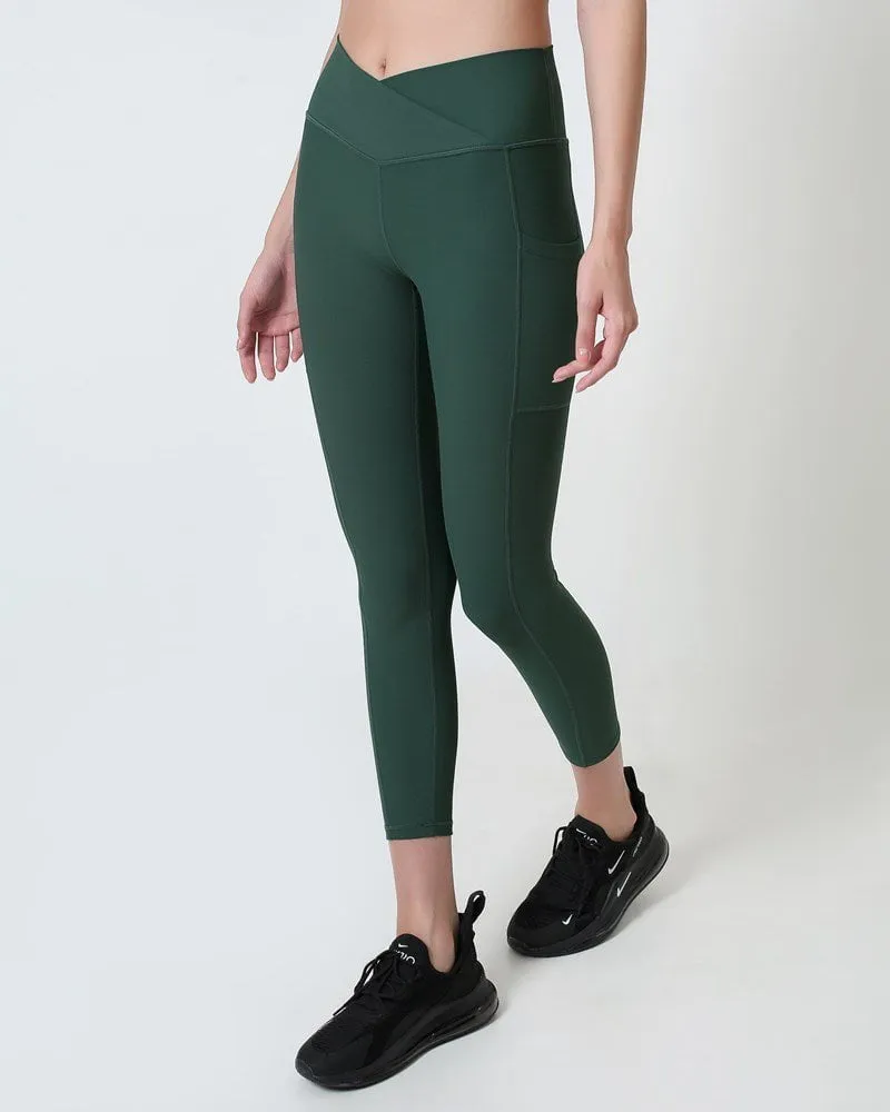 Ribbed Cross Legging - Green