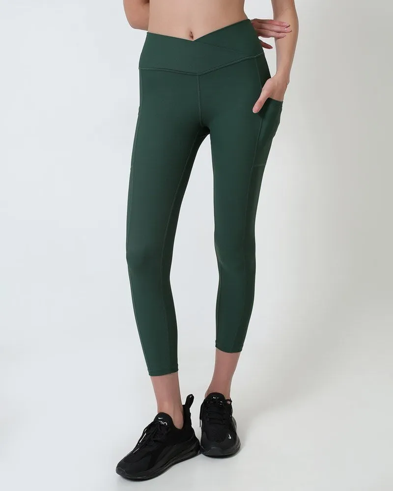 Ribbed Cross Legging - Green