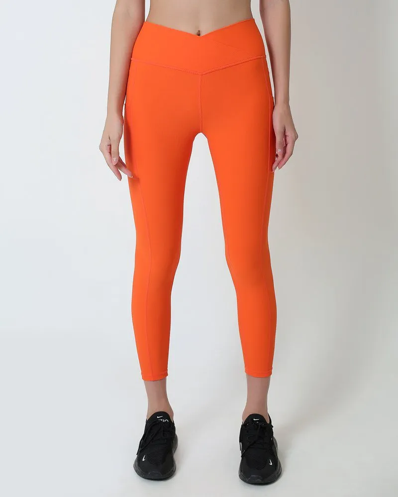 Ribbed Cross Legging - Orange