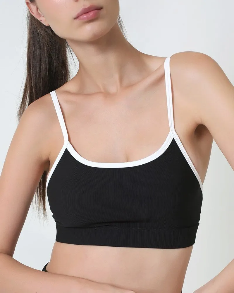 Ribbed Strap Bra - Black
