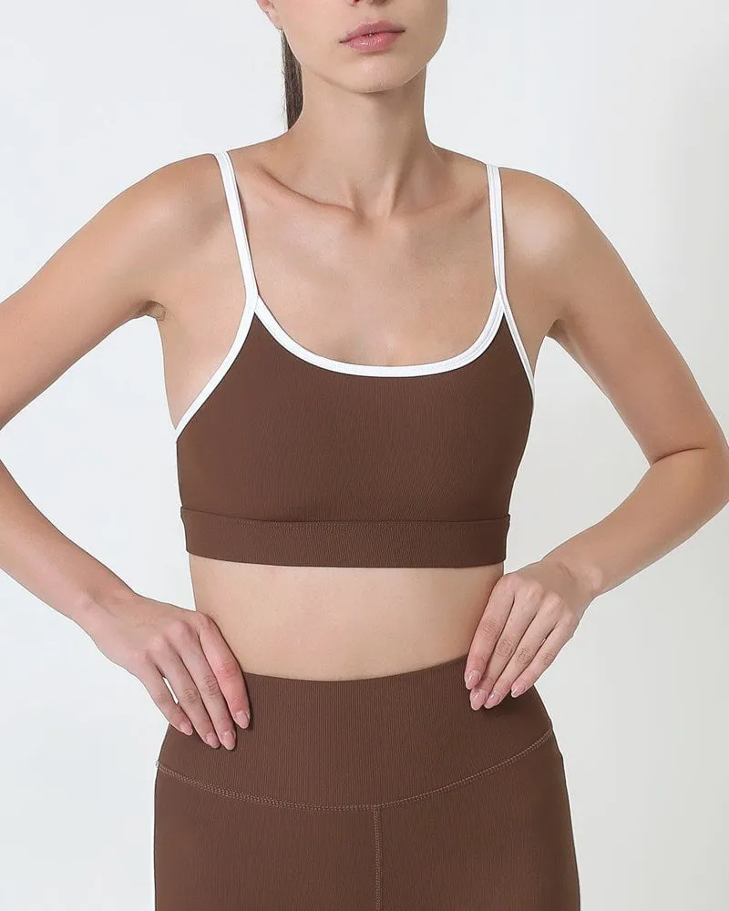 Ribbed Strap Bra - Brown