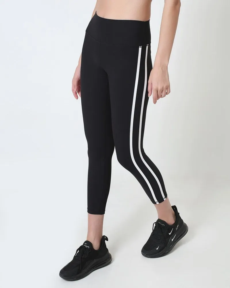 Ribbed Stripe Legging - Black