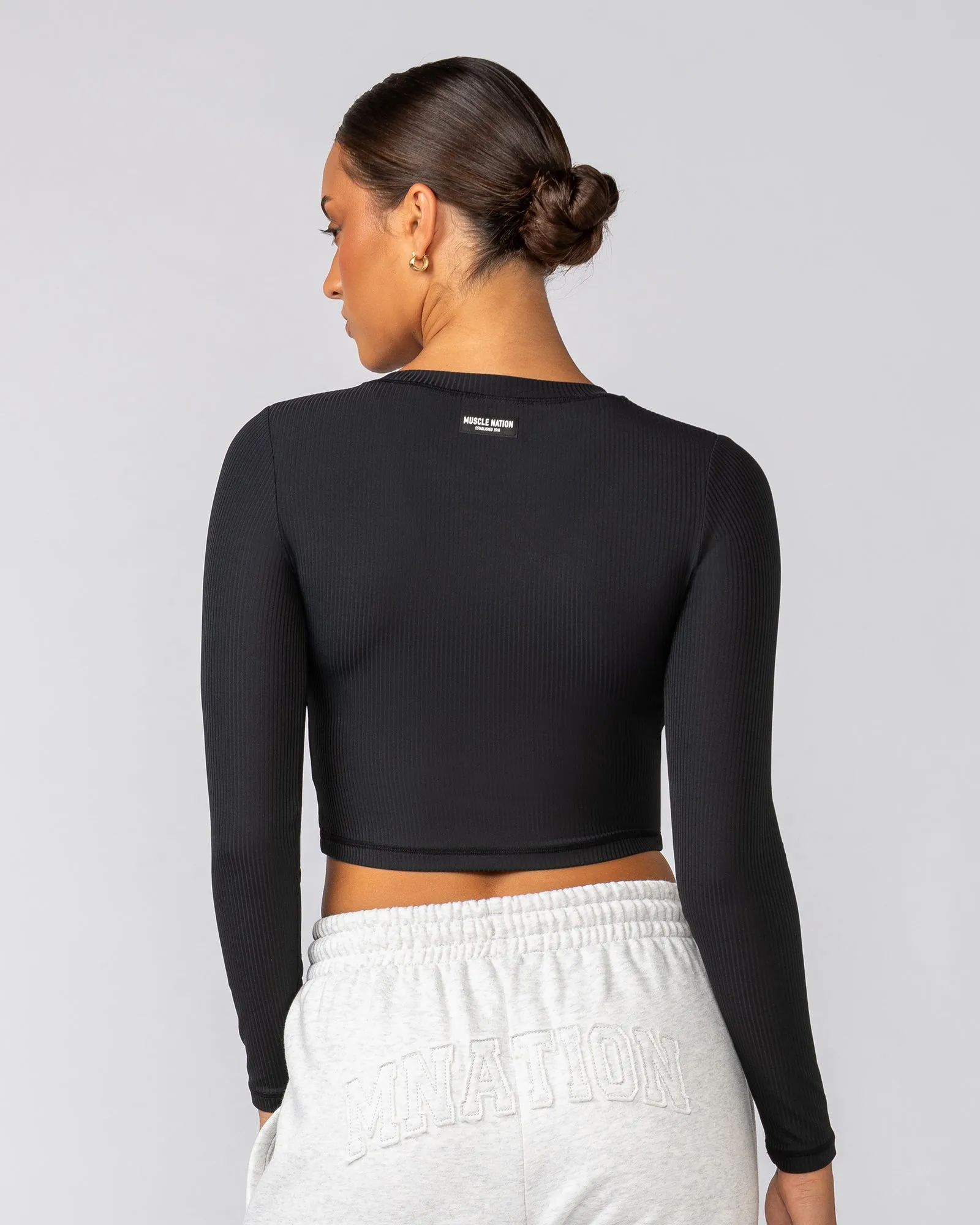 Sculpted Rib Long Sleeve Top - Black