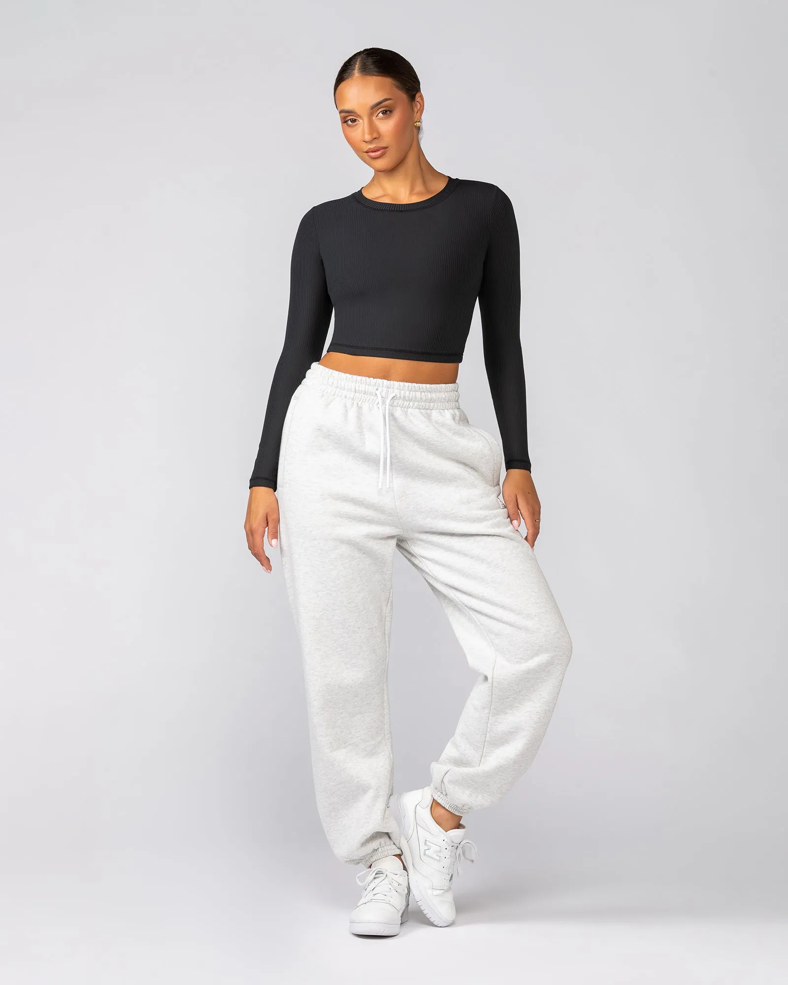Sculpted Rib Long Sleeve Top - Black