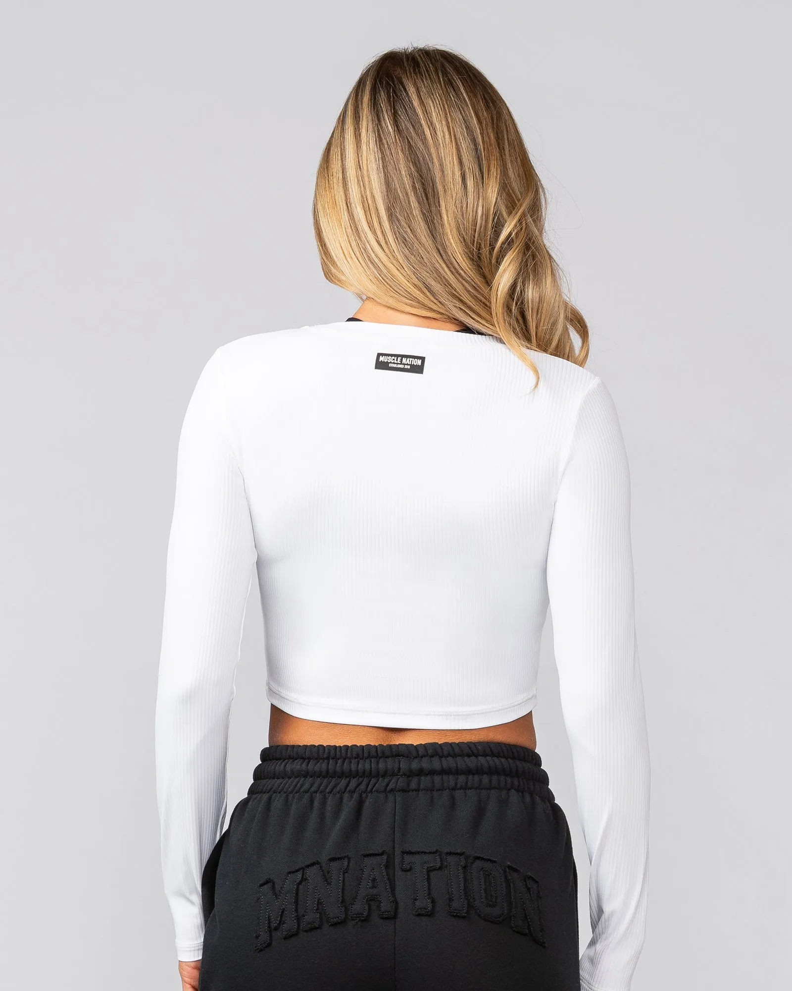 Sculpted Rib Long Sleeve Top - White