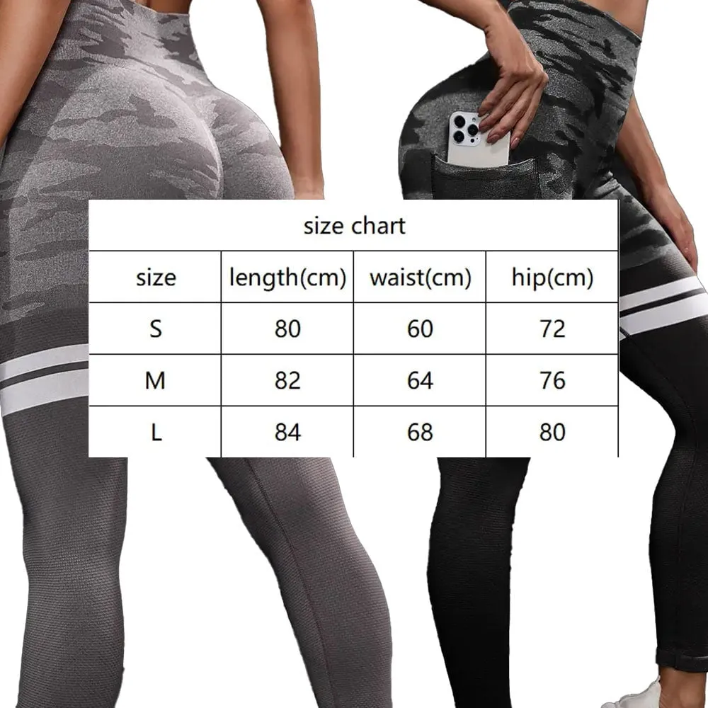 Seamless Camo Leggings wtih Pocket - Black