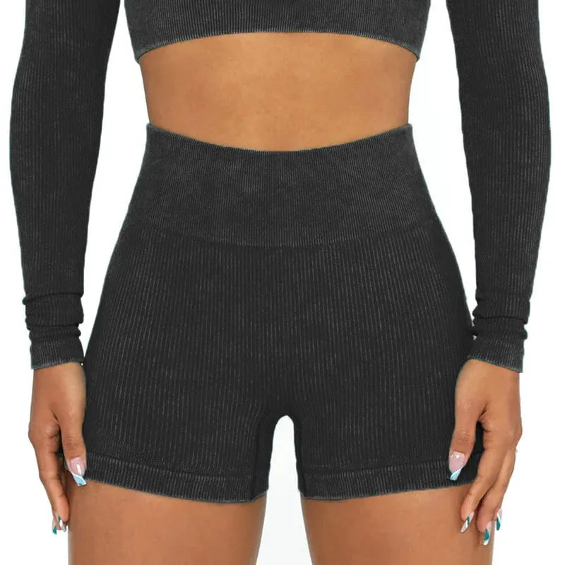 Seamless High Waisted Athletic Yoga Shorts-Black